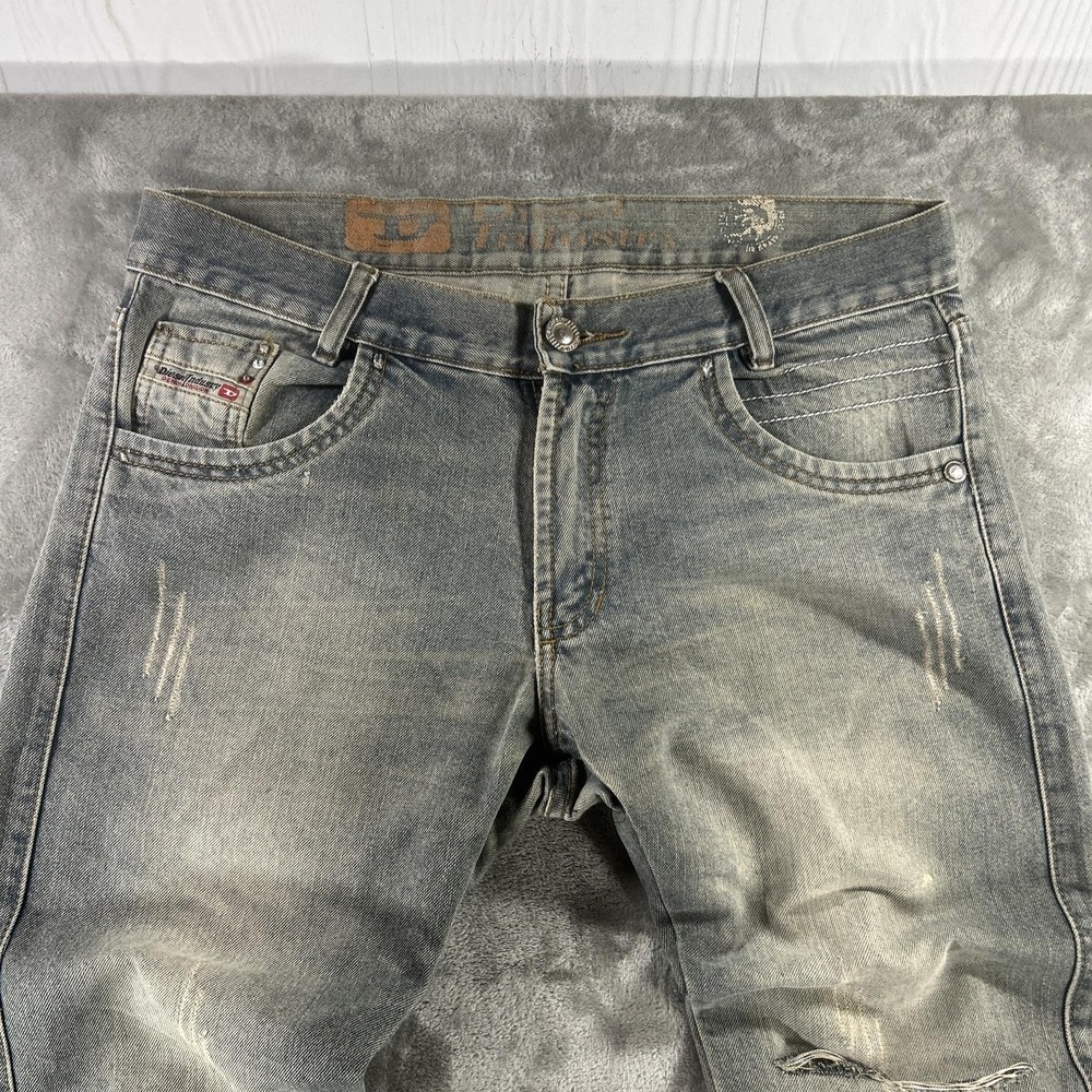 Diesel Industry Jeans Mens 35x30 Blue Light Wash Slim Tapered Distressed Stretch - Picture 10 of 16